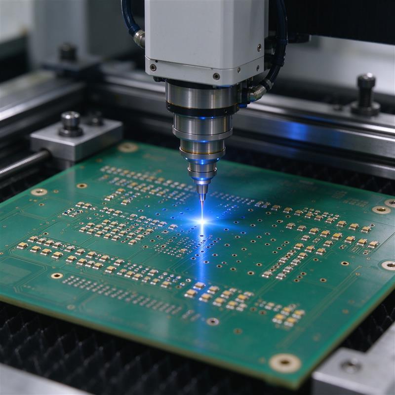 Laser drilling of microvias on a PCB surface