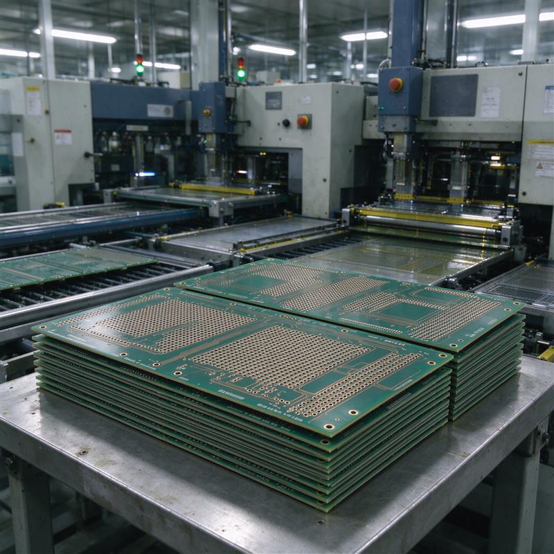 Multilayer PCBs staged for plating and lamination