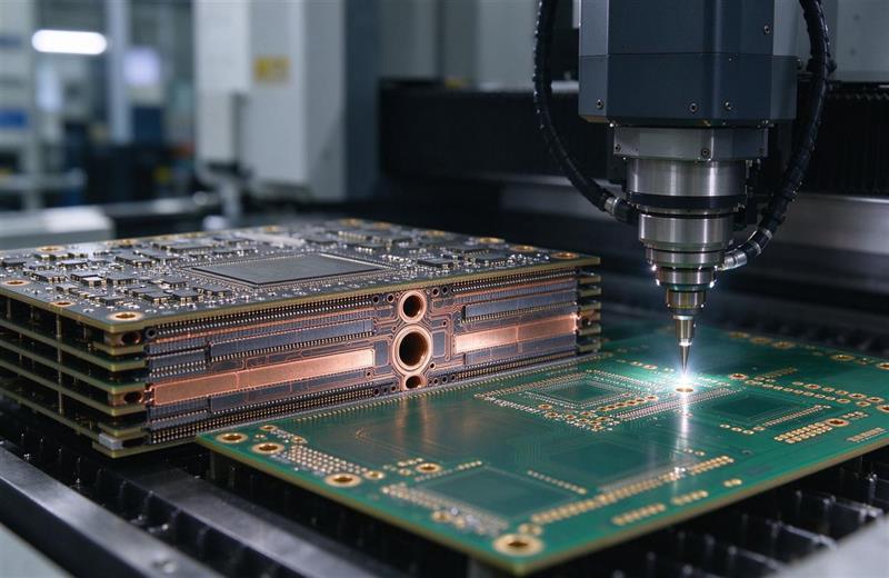 Laser drilling of an HDI multilayer PCB in a manufacturing facility